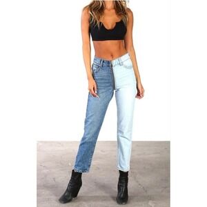 Revice Denim Yin Yang Crop Jeans Two Tone Split Wash High Rise Zipper Womens 28